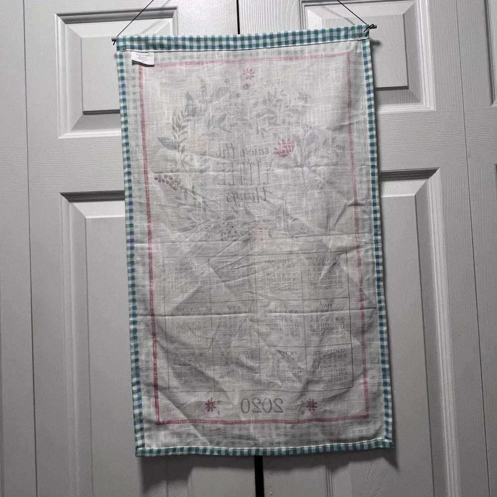 2020 Hanging Tea Towel Fabric Calendar Cottage Core Linen Mason Jar Flowers